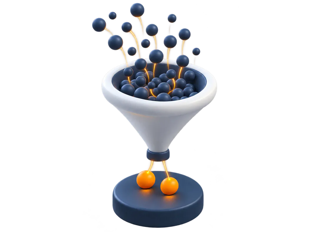 A funnel: many visitors go in at the top, only two orders come out at the bottom.